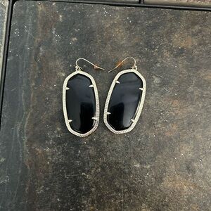 Elle Silver Drop Earrings in Black Opaque Glass